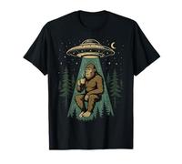 Vintage UFO Abducting Bigfoot Drinking Coffee Camiseta
