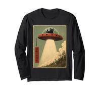 Vintage UFO secuestrando Gato Extraterrestre secuestro gráfico Hombres Mujeres Manga Larga