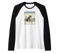 Vintage Ukiyo-e Cat Mount Fuji Cherry Blossom Arte japonés Camiseta Manga Raglan