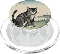 Vintage Ukiyo-e Cat Mount Fuji Cherry Blossom Arte japonés PopSockets PopGrip para MagSafe