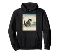 Vintage Ukiyo-e Cat Mount Fuji Cherry Blossom Arte japonés Sudadera con Capucha