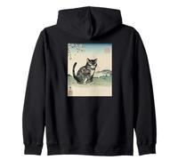 Vintage Ukiyo-e Cat Mount Fuji Cherry Blossom Arte japonés Sudadera con Capucha