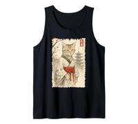 Vintage Ukiyo-e gato japonés con kimono Sumi-e Cat Art Camiseta sin Mangas