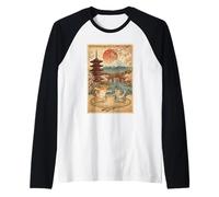 Vintage Ukiyo-e Japonés Sumo Cats Wrestling Art Camiseta Manga Raglan