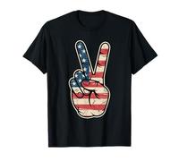 Vintage USA Flag Peace Sign Patriotic Hand Graphic Camiseta