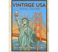 Vintage USA Travel Posters: Iconic American landmarks drawn as bold retro travel poster scenes in timeless white line art (Vintage Poster Collection)