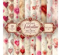 Vintage Valentine Hearts Scrapbook Paper: 20 Double-Sided Sheets, 20 Designs, 8.5" x 8.5", Watercolour Romantic Craft Pad Spanning Delicate Pink ... Journals, Card Making, Decoupage and Collage