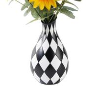 Vintage Vase - Checkered Resin 17.5cm | Decorative Resin Checkered Vase Black and White Planter | Retro Checkerboard Pattern Geometric Flower Pot Abstract Modern Home Decor Aesthetic