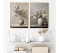 Vintage Vase Spring Flowers Still Life Poster Muted Toned Floral Botanical Canvas Painting Wall Art for Room Home Decor(30x45cm/2PCS Frameless)