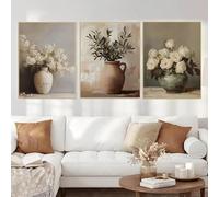 Vintage Vase Spring Flowers Still Life Poster Muted Toned Floral Botanical Canvas Painting Wall Art for Room Home Decor(30x40cm/3PCS Frameless)