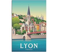 Vintage Viaje Póster France Lyon Capital City River Retro Pared Arte Lienzo Póster Arte Imprimir Habitación Decoración Hogar Decoración Sin Marco 40x60cm