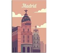 Vintage Viaje Póster Madrid Spain Skyline Retro Pared Arte Lienzo Póster Arte Imprimir Habitación Decoración Hogar Decoración Sin Marco 30x45cm