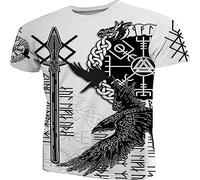 Vintage Viking Raven Unisex Mangas Cortas, Impresión 3D Verano Casual Novedad Mangas Cortas, Camiseta cómoda para Uso Diario Activo en el Gimnasio.