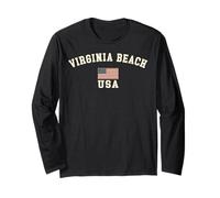 Vintage Virginia Beach USA Bandera Americana Recuerdo Retro Manga Larga
