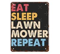 Vintage Wall-Art Eat Sleep Lawn Mower Racing Repeat Funny Tin Sign for Farmhouse Bathroom Kitchen Office Bar 8 X 12 in