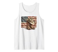 Vintage Western Cowboy Rodeo Botas Sombrero Desgastado Bandera Americana Camiseta sin Mangas