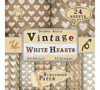 Vintage White Hearts Scrapbook Paper: 24 Double-Sided Sheets with 12 Romantic & Decorative Designs for Wrapping, Collage, Scrapbooking, Origami & Card Making