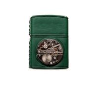 Vintage Windproof Kerosene Lighter | Grindstone Ignition & Soft Flame | Retro Flip-Top Design | Refillable Collectible Lighter (Silver)(Green)