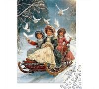 Vintage Winter Trineo Niñas Puzzle de 1000 Piezas Juego de Puzzle 1000 Piezas Papel Puzzle para Adultos Relajación Decoración Regalo 52x38cm/1000pcs