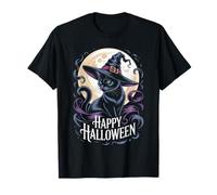 Vintage Witch Cat Happy Halloween Full Moon Art Camiseta