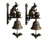 Vintage Witch Doorbell, Witch Bell, Halloween Witch Bells for Door Decorative Hanger with Broom-Riding Witch - Functional Door Bell for Front Doors, Porch, Home Decor (2pc)