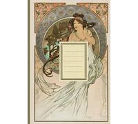 Vintage Woman in Dress Illustration Lined Notebook: Alphonse Maria Mucha The Arts, Music Illustration Lined Notebook for School, Journaling 6"x9" Cream Pages