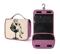 Vintage Woman Sitting in A Large Glass Travel Toiletry Bag for Women Hanging Makeup Organizer with Hook for Shampoo