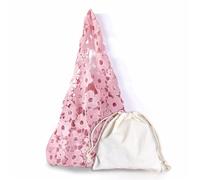 Vintage Woven Flower Tote Bag Polyester Fiber Hollow Out Embroidered Handbag Has Inner Pocket Large Capacity(Pink)