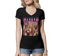 Vintage Y2K Hannah Montana Pop Culture Nostalgia Camiseta De Mujer Cuello En V Negra Size XL
