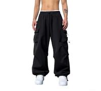 Vintage Y2k Hip Hop - Pantalones deportivos para hombre, pierna ancha, holgados, casuales, con características de carga, para uso urbano y tecnológico (M, negro)