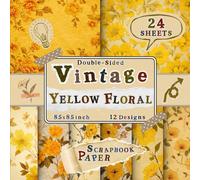 Vintage Yellow Floral Scrapbook Paper: 24 Double-Sided Sheets with 12 Botanical Designs for DIY Crafts, Origami, Junk Journals, Collage, Card Making & More