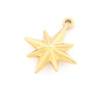 Vintageparts - Colgante de estrella polar con aspecto 3D de acero inoxidable 304 chapado en oro de 21 mm, 1 unidad, estrella de brújula para collares y pulseras DIY
