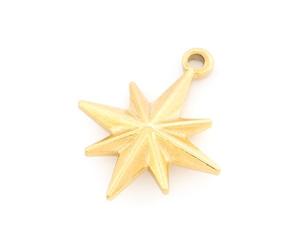Vintageparts - Colgante de estrella polar con aspecto 3D de acero inoxidable 304 chapado en oro de 21 mm, 1 unidad, estrella de brújula para collares y pulseras DIY