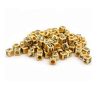 Vintageparts DIY Perlas acrílicas con Letras Negras como Dados en Oro 100 Unidades para Manualidades