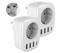 VINTAR 2PC Adaptador de Enchufe Europa a Reino Unido, Adaptador de Viaje 5 en 1 con 3 Puertos USB y 1 Puerto USB-C para Reino Unido, Irlanda, Singapur, Malasia, Certificado CE TypeB