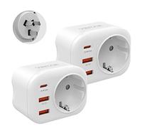 VINTAR 2PC Adaptador de Viaje 20W Australia, 4 en 1 PD y QC 3.0 Adaptador de Enchufe de Carga rápida con 2 Puertos USB y 1 Puerto USB-C para Australia Argentina China Certificación CE TipoI