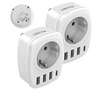 VINTAR 2PC Adaptador Enchufe USA, con 3 Puertos USB y 1 Puerto USB-C, Adaptador Enchufe Americano para Canada Mexico Colombia Tailandia, 2 Patas Europa hacia 3 Patas EEUU, Tipo a y b