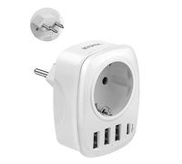 VINTAR Adaptador de Viaje Suiza 5 en 1, Con 3 Puertos USB y 1 Puerto USB-C, Para Alemania, Maldivas, Jordania, Liechtenstein, Tipo J