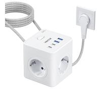 VINTAR Regleta de Enchufes 8 en 1, Enchufe Plano, 4 Enchufes con 2 Tipos C y 2 USB A, Enchufes de 3680 W con Trenzado de 2 m para Cables de Oficina, Hogar