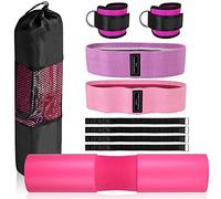 VINTEAM Juego de Almohadillas para Barra para Sentadillas Levantamiento de Peso para Empuje de Cadera Protección de Hombros Cuello y Espalda con 2 Correas para los Tobillos 2 Bandas de Resistencia