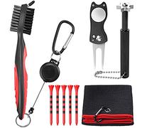 VINTEAM Kit de Limpieza para Golf Cepillo Limpiador de Palos de Golf Arreglapiques de Golf Plegable Toalla de Limpieza Golf Afilador de Golf Tees de Golf 83mm 5 Piezas