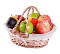 Vintiquewise QI003055W Cesta Ovalada de Sauce con Asas Dobles desplegables, Tela, Natural y Blanco, 34x27x12 cm