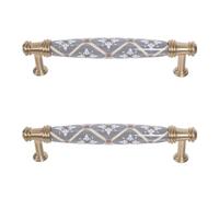 VINTORKY 2 Tiradores de Cerámica para Armarios Diseño Vintage Chino, Mango Curvo Cómodo, Fácil Instalación, 128mm de Distancia entre Agujeros, Adecuado para Decoración del Hogar
