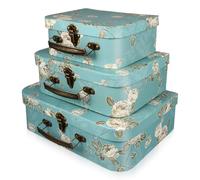 VINTORKY 3piezas Maletas De Cartón Decorativas Con Estampado Floral y Asas Metálicas De Cajas Almacenamiento Apilables Para Decoración Hogar Bodas y Cumpleaños