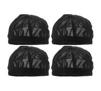 VINTORKY 4 gorros negros para pelucas: gorro de malla elástica tipo para usar debajo de pelucas - redecillas transpirables con banda elástica ancha para un tejido rápido.