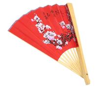 VINTORKY Abanico Plegable Decorativo Grande 0,5x0,9 M Rojo Diseño de Flores de Ciruelo, Ventilador de Pared Oriental de Madera y Papel para Decoración de Boda y Sala