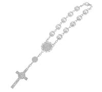 VINTORKY Adorno Colgante para Coche en Color Plata Diseño de Encaje y Perlas Artificiales, Rosario para Espejo Retrovisor, Accesorio Decorativo para Interior de Automóvil, Cadena Cruzada,