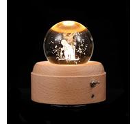 VINTORKY Caja de Música Bola de Cristal y Base de Madera, Luz Nocturna Pequeña Proyección, Adorno Decorativo para Escritorio Hogar