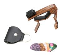 VINTORKY Cejilla para Guitarra de Metal Acabado Madera Oscura, Juego de 8 Piezas 1 Capo, 6 Púas y 1 Soporte para Púas, Accesorio Portátil para Guitarra Acústica y Eléctrica, Complemento