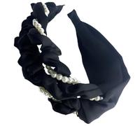 VINTORKY Diadema Ancha Anudada Negra Perlas, Diadema Trenzada para Mujer, Accesorio Ligero para Uso Diario, Trabajo y Ocasiones Obsequios, Estilo Casual y Elegante